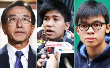 James Tien (from left) talks with student leaders including Scholarism's Lester Shum and Oscar Lai Man-lok in a radio dialogue. Photos: Sam Tsang, David Wong, K.Y. Cheng