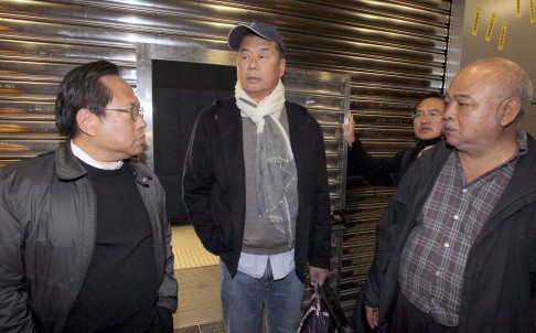 (From left) Albert Ho, Next Media's Jimmy Lai, Lee Wing-tat and Tsang Kin-sing after their release yesterday. Photo: SCMP