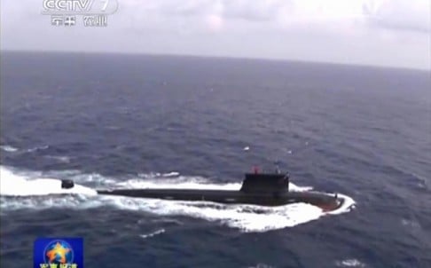 The Chinese vessel, pictured on CCTV, is thought to be an updated Type 091 nuclear submarine. Photo: CCTV