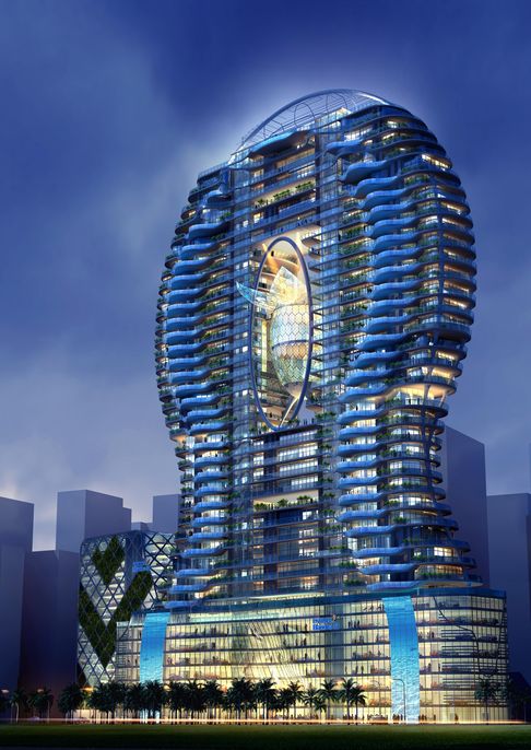 The design concept of Parinee Ism, a luxurious residential tower in India designed by James Law, is inspired by the ripple effect generated by water droplets.