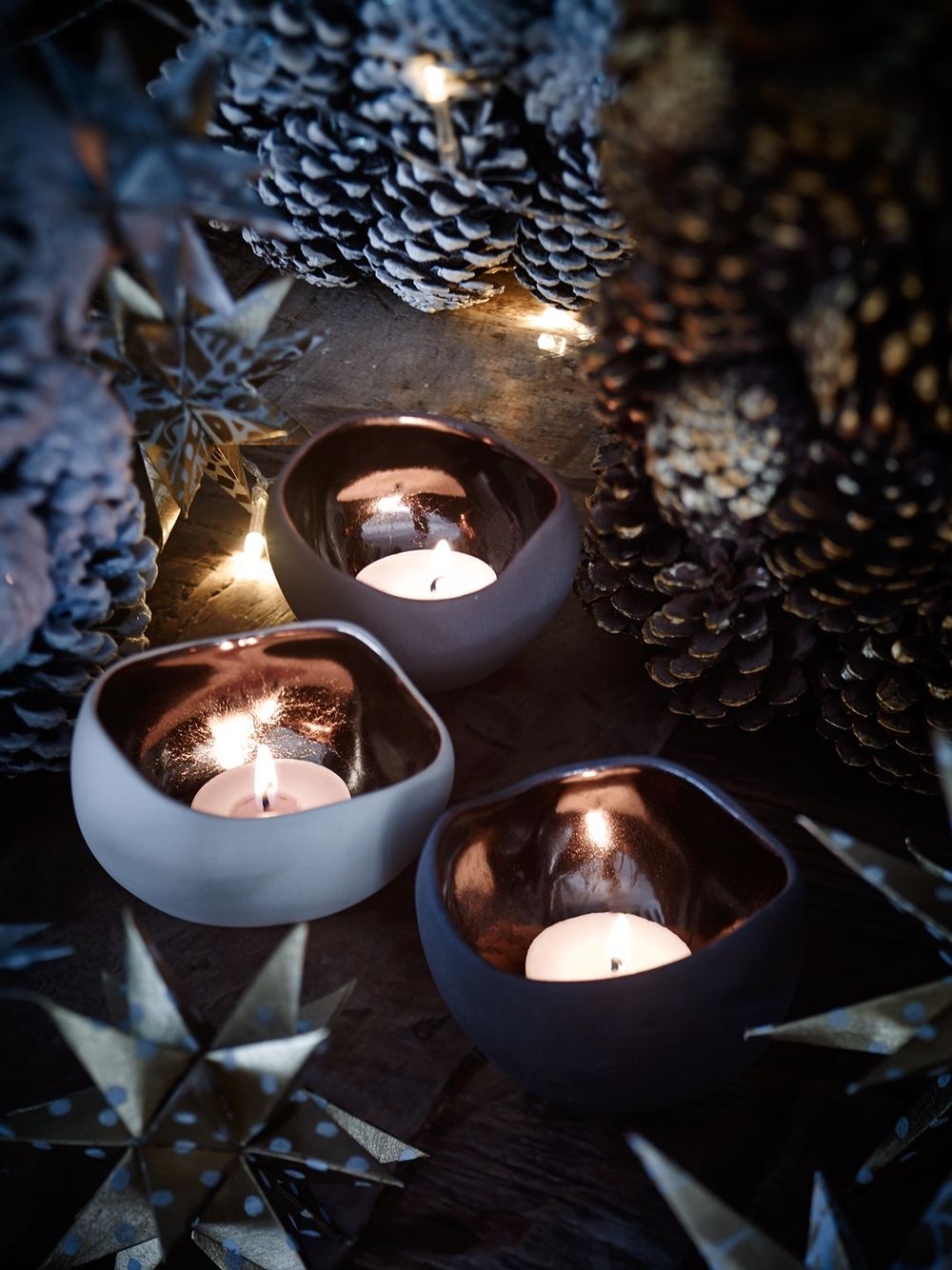 Clustered candles from TREE add a cosy Christmas ambience