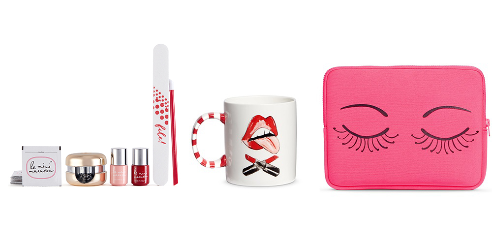 Le Mini Macaron Limited Edition Holiday Box (Left)<br />Cecilia Ma Lip & Lipstick Mug<br />Cecilia Ma Lip Neoprene Ipad Case (Right)