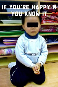 Photo taken from social media site of the boy with hands tapped.  Photo: SCMP Photos