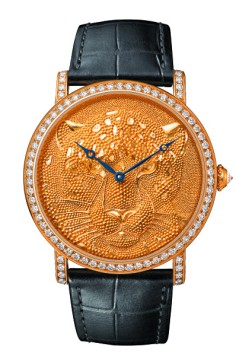 The Rotonde de Cartier granulation panther 42 mm watch draws the artistic to the intricacy of its face design.