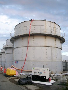 A leaking storage tank at the crippled Fukushima Daiichi Nuclear Power Plant. Photo: EPA