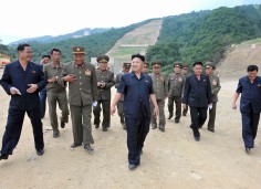 North Korea's leader Kim Jong-un visits the construction site of a ski resort being built on Masik Pass. Photo: Reuters