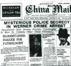 A China Mail report on the arrest of Pinfold as part of the investigation into Werner’s murder.