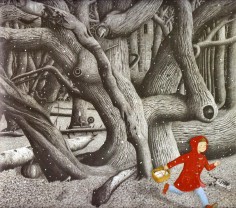 A visual from the book Into the Forest by Anthony Browne.