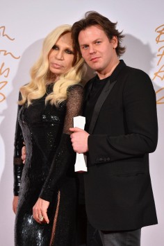 Donatella Versace, with Christopher Kane, womenswear designer of the year.Photo: AFP