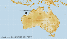 A map created by the Cyclone Warning Centre in Perth shows the storm's location on Monday morning. Photo: SCMP