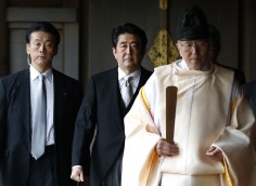 Shinzo Abe at the controversial Yasukuni Shrine. Photo: Reuters