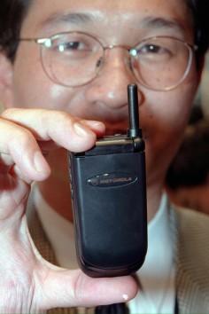 The Motorola StarTac, launched in 1998, yours for €180 (includes free orange paint makeover). Photo: AFP