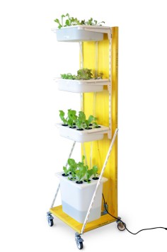 A tiered urban planter system.