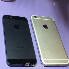 Back shots of the iPhone 5 (left) and iPhone 6 from Lin's Weibo. Photo: Screenshot