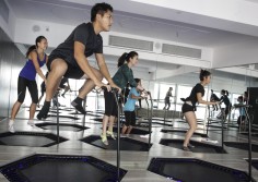 Students hit the trampolines. 