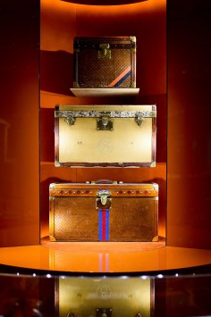 Vintage Moynat trunks on display at the label's Landmark boutique.