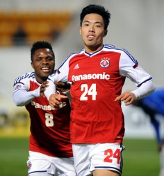 Lo Kong-wai celebrates his goal for South China against Myanmar side Yadanarbon.