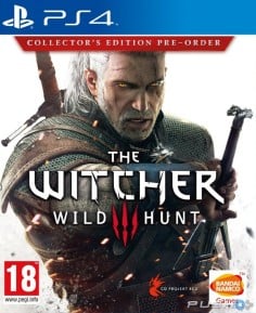 The cover of The Witcher 3, featuring lead character Geralt.