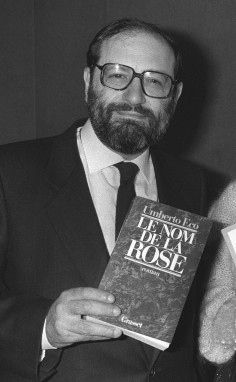 A 1982 picture shows Eco with his bestselling book.
