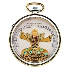 A 1927 pocket watch with a Chinese “magician” indicating the time, by Van Cleef & Arpels.