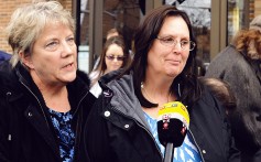 Cody Johnson’s mother, Sherry Johnson, (right), leaves the Missoula courthouse with her sister-in-law. Photo: AP