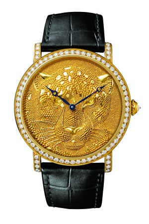 The Rotonde de Cartier, Panther Décor Granulation comes in a 18ct yellow gold case set with 3.63ct of diamonds, and is limited to 20 pieces.