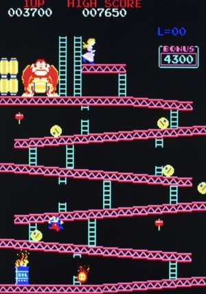 A screengrab from the seminal video game Donkey Kong, in which Mario made his first appearance.