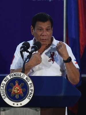 Tough-talking Philippine President Rodrigo Duterte delivers a speech at a military training camp in San Miguel town, north of Manila, on September 15. Photo: AFP