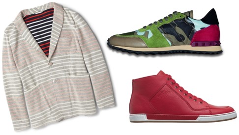 Wear them with: *Thom Browne top approx. HK$9,860. Sneakers by Valentino (top right); sneakers by Dior Homme (above right)