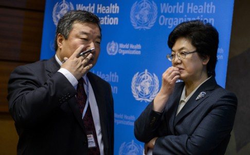 Chinese team leader of China-WHO Joint Mission Dr Liang Wannian (left) and Chinese Healh Minister Li Bin. Photo: AFP