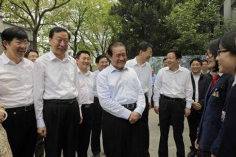 Zhou Yongkang visiting his alma mater, Suzhou Middle School, in late April - believed to be his last public appearance. Photo: SCMP 
