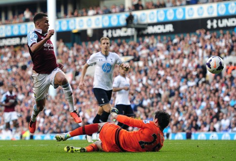 West Ham midfielder Ravel Morrison buries Spurs with the third goal, called a piece of genius by manager Sam Allardyce. Photo: AFP