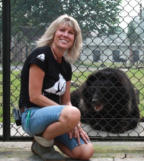 Jill Robinson and Douglas at the sanctuary in Chengdu in Sichuan province in September 2009.  Photo: Animals Asia