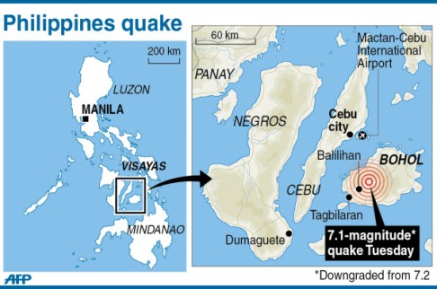 Map showing epicentre of earthquake that hit central Philippines. Photo: AFP