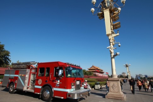 A fire-engine at Tiananmen Square on Tuesday. Photo: Simon Song