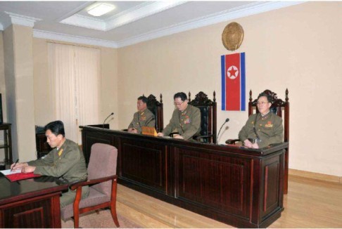 Photo of Jang's trial released by North Korean state media. 