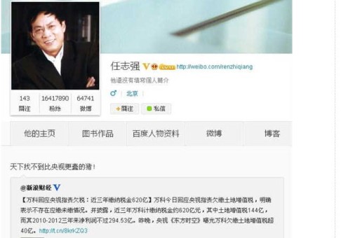 Ren Zhiqiang lashes out at CCTV on his Weibo, calling it the"dumbest pig on earth." Photo: Weibo screenshot