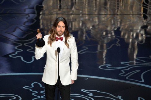 Actor Jared Leto accepts the Best Performance by an Actor in a Supporting Role award for Dallas Buyers Club. Photo: AFP