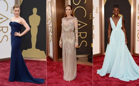 Amy Adams (left) and Angelina Jolie (centre) pose on the red carpet, but Lupita Nyong'o (right) stole the show. Photos: AFP