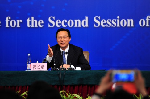 Chinese Agriculture Minister Han Changfu gives a press conference for the second session of China's 12th National People's Congress (NPC) in Beijing. Photo: Xinhua