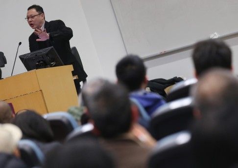 Occupy Central organiser Benny Tai speaks at Chinese University yesterday at the conclusion of its second deliberation day. Photo: K. Y. Cheng