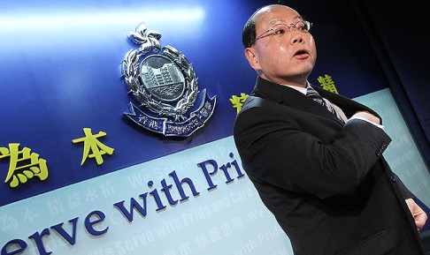 Commissioner of Police Tsang Wai-hung speaks about the arrests in the Kevin Lau case at Police Headquarter at Wan Chai. Photo: SCMP