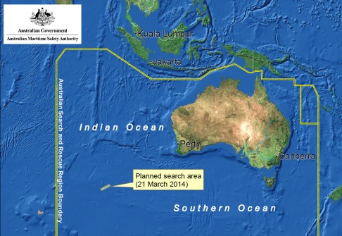 A handout picture made available by the Australian Maritime Safety Authority on Friday shows a planned map of the search area for missing Malaysia Airlines flight MH370. Photo: EPA