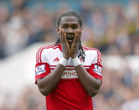 Fulham's Hugo Rodallega reacts after a missed opportunity in the match against Tottenham Hotspur. Photo: Reuters