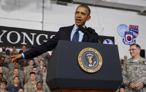 US President Barack Obama delivers remarks at Yongsan Garrison in Seoul. Photo: Reuters
