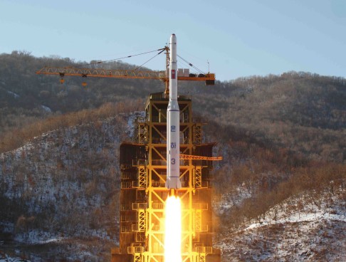 The North in February promoted a host of military officials, including the chief of its Strategic Rocket Force Command, the unit that operates its mid-and long-range missiles, such as this one that launched in 2012. Photo: AP/KCNA