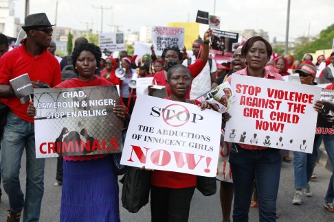 Demonstrators in Lagos call on the government to rescue the kidnapped schoolgirls. Photo: AP
