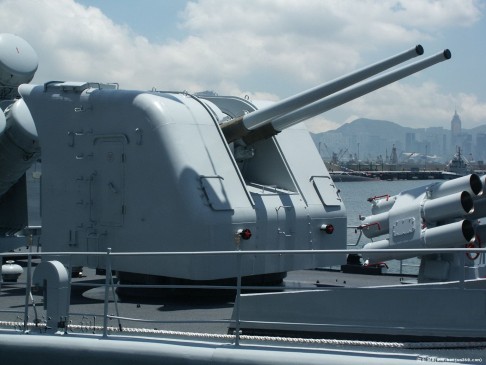 The twin gun turret on PLA's 053 frigate that uses the 100mm naval gun shells.  