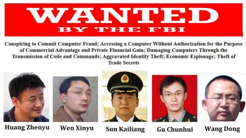 This combination of images released by the FBI on May 19, 2014 shows five Chinese hacking suspects. Photo: AFP