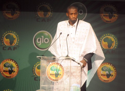 Toure accepts the CAF African Footballer of the Year Award in Lagos in January. Photo: AFP